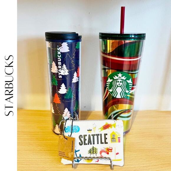 STARBUCKS Hot & Cold Winter Tumbler Bundle + (NWT) Card Pouch - Picture 1 of 14
